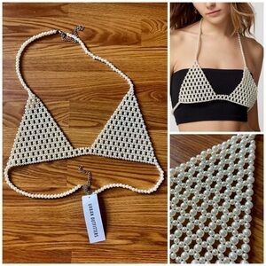 Urban Outfitters White Pearl Bra Top Beaded Bralette Layering Festival Jewelry L